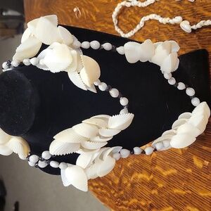 Elegant Hawaiian White Shell Necklaces Set Of 5, 36 Inches Each